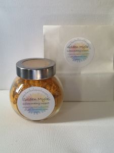 Jar of Golden Milk and a bag of Golden Milk ready for use!